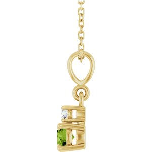 14K Yellow Gold Natural Peridot & .03 CT Natural Diamond 16-18" Necklace