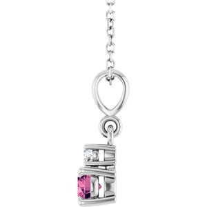 Platinum Natural Pink Tourmaline & .03 CT Natural Diamond 16-18" Necklace
