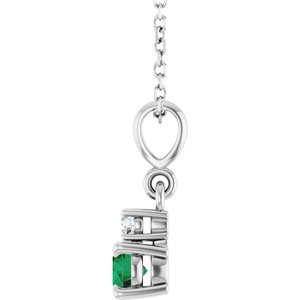 Sterling Silver Lab-Grown Emerald & .03 CT Natural Diamond 16-18" Necklace