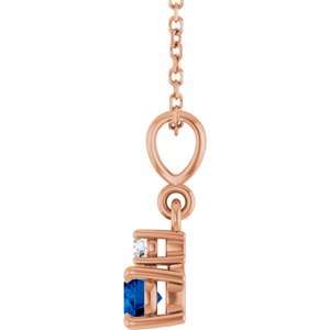 14K Rose Gold Lab-Grown Blue Sapphire & .03 CT Natural Diamond 16-18" Necklace