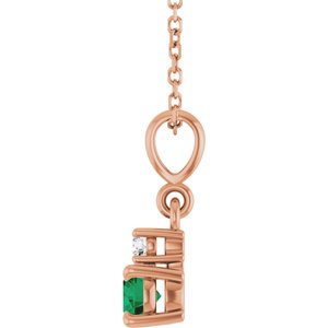 14K Rose Gold Lab-Grown Emerald & .03 CT Natural Diamond 16-18" Necklace