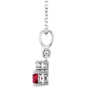 Sterling Silver Lab-Grown Ruby & .03 CT Natural Diamond 16-18" Necklace
