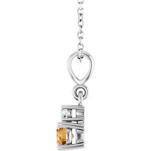 Platinum Natural Citrine & .03 CT Natural Diamond 16-18" Necklace