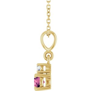 14K Yellow Gold Natural Pink Tourmaline & .03 CT Natural Diamond 16-18" Necklace