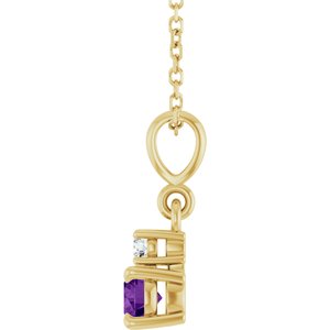 14K Yellow Gold Natural Amethyst & .03 CT Natural Diamond 16-18" Necklace
