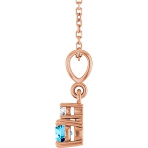14K Rose Gold Natural Aquamarine & .03 CT Natural Diamond 16-18" Necklace