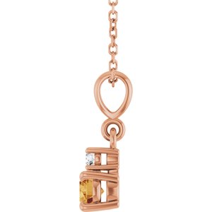 14K Rose Gold Natural Citrine & .03 CT Natural Diamond 16-18" Necklace