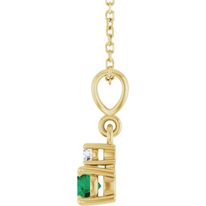 14K Yellow Gold Lab-Grown Emerald & .03 CT Natural Diamond 16-18" Necklace
