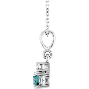 Platinum Lab-Grown Alexandrite & .03 CT Natural Diamond 16-18" Necklace