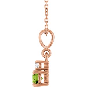 14K Rose Gold Natural Peridot & .03 CT Natural Diamond 16-18" Necklace