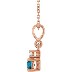 14K Rose Gold Natural London Blue Topaz & .03 CT Natural Diamond 16-18" Necklace