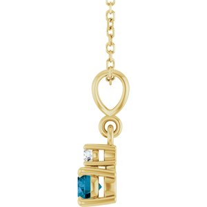 14K Yellow Gold Natural London Blue Topaz & .03 CT Natural Diamond 16-18" Necklace