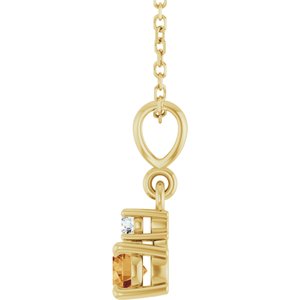 14K Yellow Gold Natural Citrine & .03 CT Natural Diamond 16-18" Necklace
