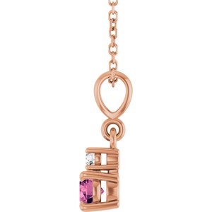 14K Rose Gold Natural Pink Tourmaline & .03 CT Natural Diamond 16-18" Necklace