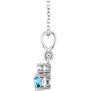 Platinum Natural Aquamarine & .03 CT Natural Diamond 16-18" Necklace