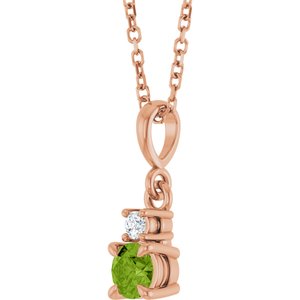 14K Rose Gold Natural Peridot & .03 CT Natural Diamond 16-18" Necklace