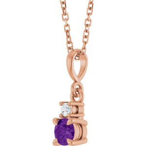 14K Rose Gold Natural Amethyst & .03 CT Natural Diamond 16-18" Necklace