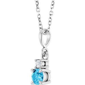 Platinum Natural Aquamarine & .03 CT Natural Diamond 16-18" Necklace