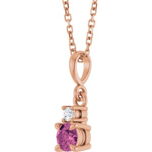 14K Rose Gold Natural Pink Tourmaline & .03 CT Natural Diamond 16-18" Necklace
