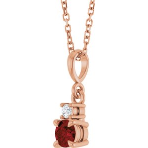 14K Rose Gold Natural Mozambique Garnet & .03 CT Natural Diamond 16-18" Necklace