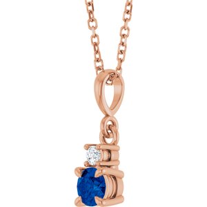 14K Rose Gold Lab-Grown Blue Sapphire & .03 CT Natural Diamond 16-18" Necklace