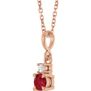 14K Rose Gold Lab-Grown Ruby & .03 CT Natural Diamond 16-18" Necklace