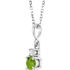 Sterling Silver Natural Peridot & .03 CT Natural Diamond 16-18" Necklace