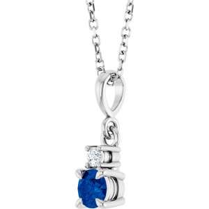 Platinum Lab-Grown Blue Sapphire & .03 CT Natural Diamond 16-18" Necklace