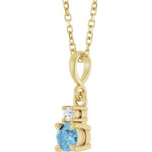 14K Yellow Gold Natural Sky Blue Topaz & .03 CT Natural Diamond 16-18" Necklace