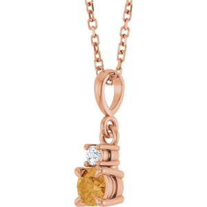 14K Rose Gold Natural Citrine & .03 CT Natural Diamond 16-18" Necklace
