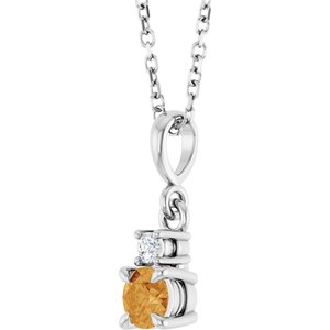 14K White Gold Natural Citrine & .03 CT Natural Diamond 16-18" Necklace