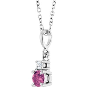 Sterling Silver Natural Pink Tourmaline & .03 CT Natural Diamond 16-18" Necklace