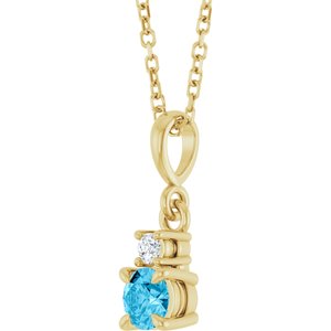 Natural Aquamarine And .03 Ct Natural Diamond Necklace