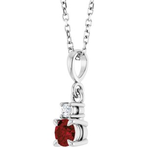 Platinum Natural Mozambique Garnet & .03 CT Natural Diamond 16-18" Necklace