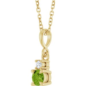 14K Yellow Gold Natural Peridot & .03 CT Natural Diamond 16-18" Necklace