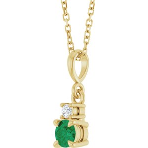 14K Yellow Gold Lab-Grown Emerald & .03 CT Natural Diamond 16-18" Necklace