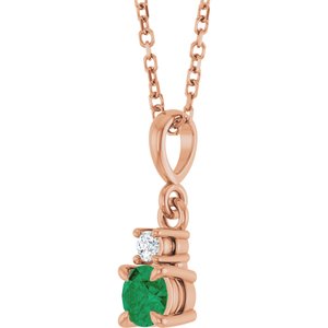 14K Rose Gold Lab-Grown Emerald & .03 CT Natural Diamond 16-18" Necklace