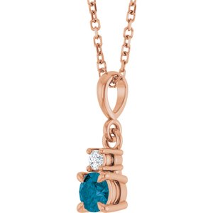 14K Rose Gold Natural London Blue Topaz & .03 CT Natural Diamond 16-18" Necklace
