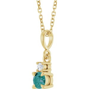 14K Yellow Gold Lab-Grown Alexandrite & .03 CT Natural Diamond 16-18" Necklace