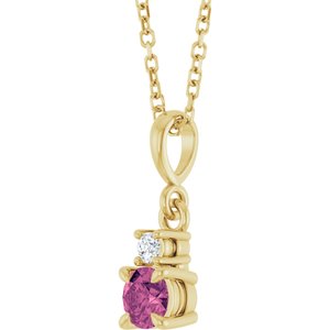 14K Yellow Gold Natural Pink Tourmaline & .03 CT Natural Diamond 16-18" Necklace