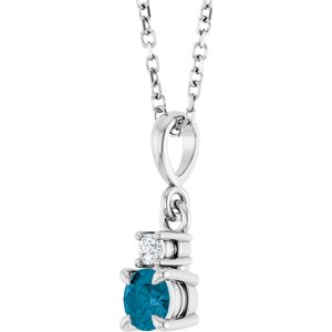 Sterling Silver Natural London Blue Topaz & .03 CT Natural Diamond 16-18" Necklace
