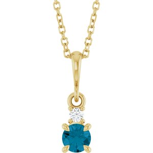 14K Yellow Gold Natural London Blue Topaz & .03 CT Natural Diamond 16-18" Necklace