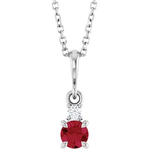 Platinum Lab-Grown Ruby & .03 CT Natural Diamond 16-18" Necklace