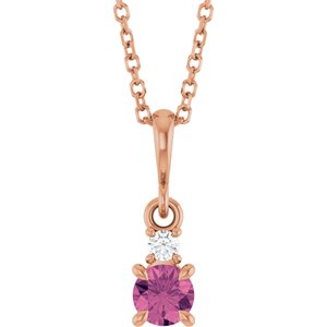14K Rose Gold Natural Pink Tourmaline & .03 CT Natural Diamond 16-18" Necklace