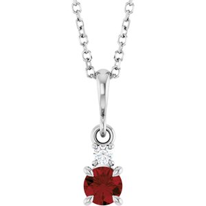 Platinum Natural Mozambique Garnet & .03 CT Natural Diamond 16-18" Necklace