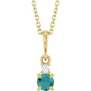 14K Yellow Gold Lab-Grown Alexandrite & .03 CT Natural Diamond 16-18" Necklace