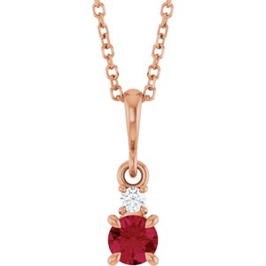 14K Rose Gold Lab-Grown Ruby & .03 CT Natural Diamond 16-18" Necklace
