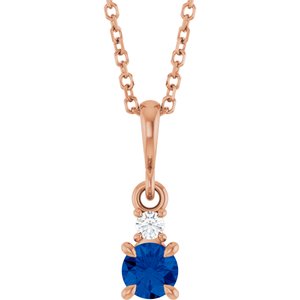 14K Rose Gold Lab-Grown Blue Sapphire & .03 CT Natural Diamond 16-18" Necklace
