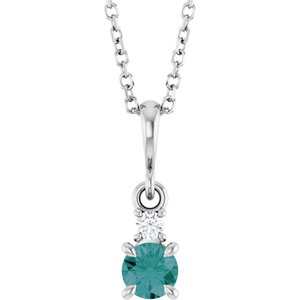 Sterling Silver Lab-Grown Alexandrite & .03 CT Natural Diamond 16-18" Necklace