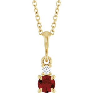 14K Yellow Gold Natural Mozambique Garnet & .03 CT Natural Diamond 16-18" Necklace